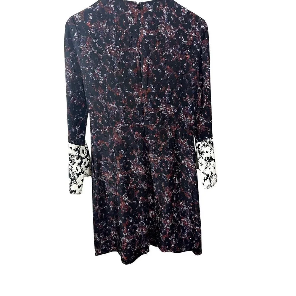 DEREK LAM 10 CROSBY Women's Bell Sleeve Allover Print Mini Dress Black Size 6